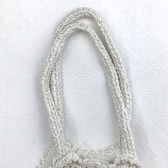 White Woven Boho Festival Tote with Metallic Thread - Picture 4 of 11